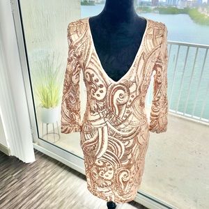 Champagne gold short sequins dress